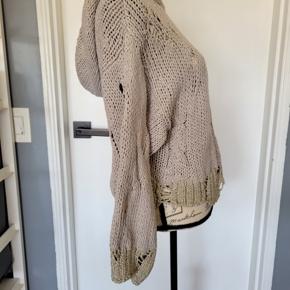 Anthropologie Moth Made in Italy Open Chunky Knit Distressed‎ Hooded Sweater  XS - Picture 3 of 8
